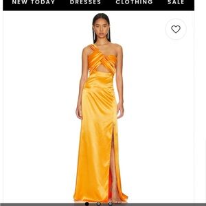 REVOLVE Gold One Shoulder Gown with Cut Out and Slit